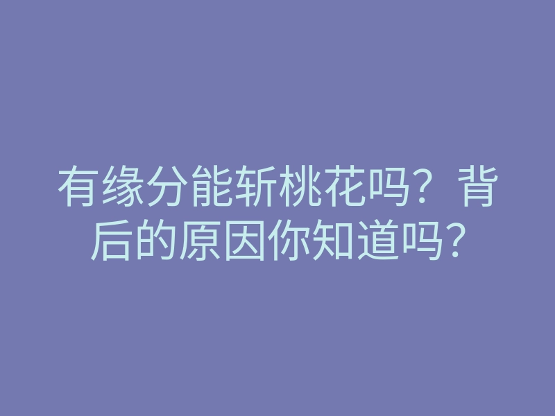 有缘分能斩桃花吗?背后的原因你知道吗?