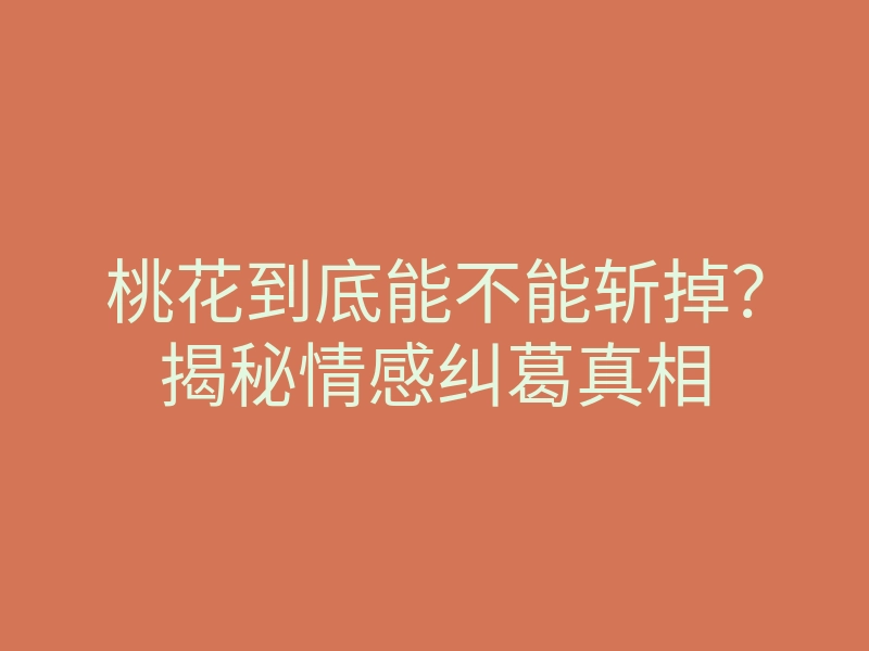 桃花到底能不能斩掉?揭秘情感纠葛真相