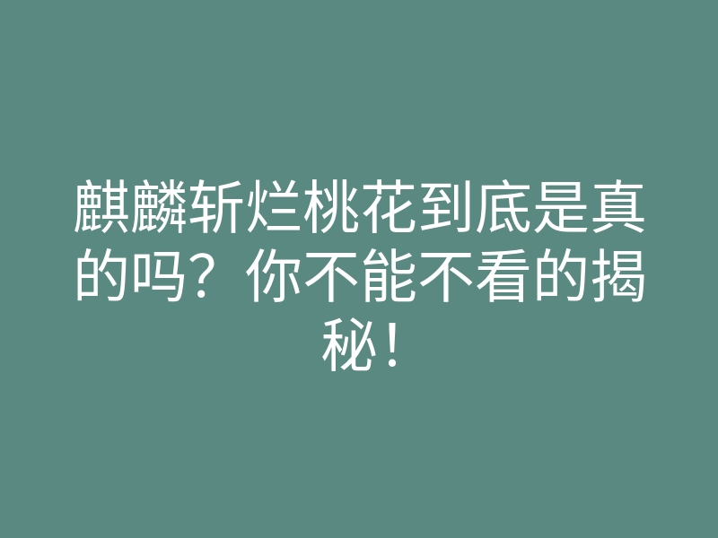 麒麟斩烂桃花到底是真的吗?你不能不看的揭秘!