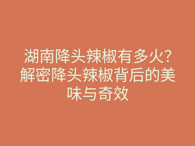 湖南降头辣椒有多火?解密降头辣椒背后的美味与奇效