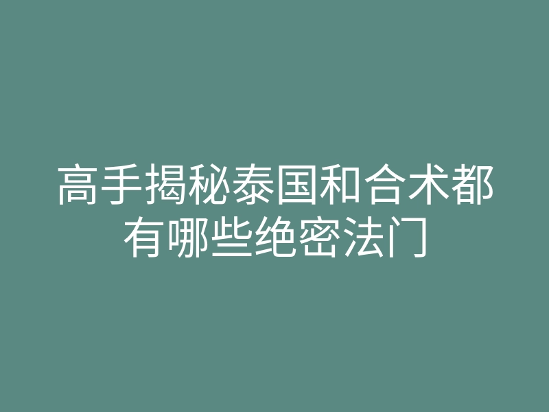 高手揭秘泰国和合术都有哪些绝密法门
