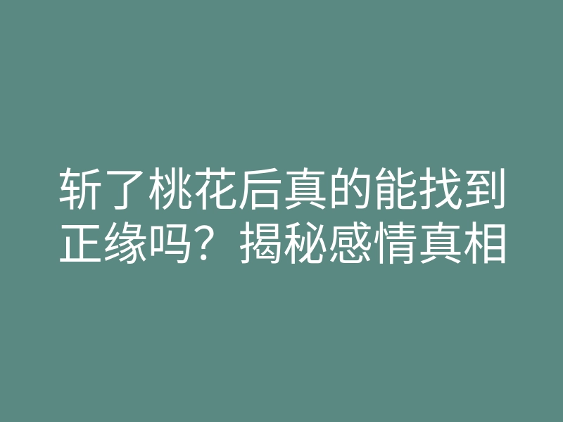 斩了桃花后真的能找到正缘吗?揭秘感情真相