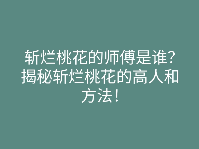 斩烂桃花的师傅是谁?揭秘斩烂桃花的高人和方法!