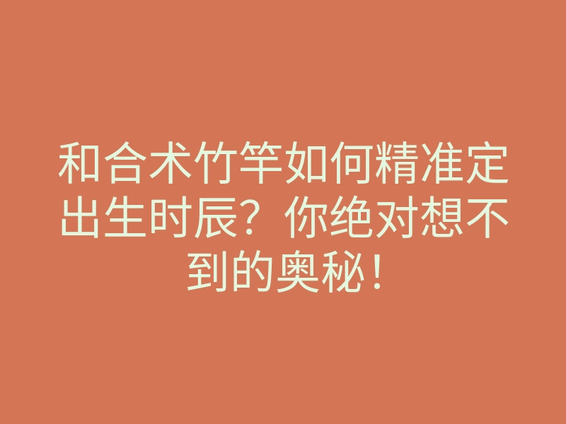 和合术竹竿如何精准定出生时辰?你绝对想不到的奥秘!