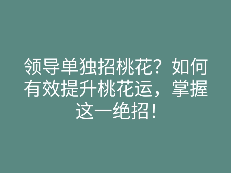 领导单独招桃花?如何有效提升桃花运,掌握这一绝招!