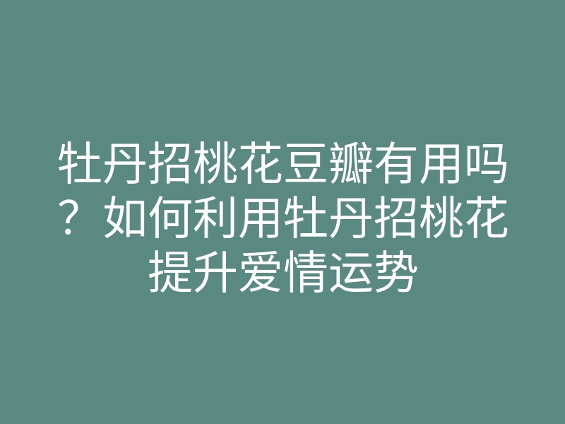 牡丹招桃花豆瓣有用吗?如何利用牡丹招桃花提升爱情运势