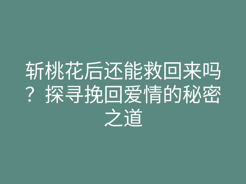 斩桃花后还能救回来吗?探寻挽回爱情的秘密之道