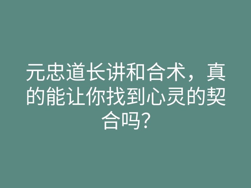 元忠道长讲和合术，真的能让你找到心灵的契合吗？
