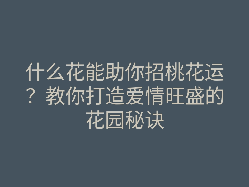 什么花能助你招桃花运?教你打造爱情旺盛的花园秘诀