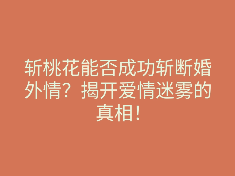 斩桃花能否成功斩断婚外情?揭开爱情迷雾的真相!