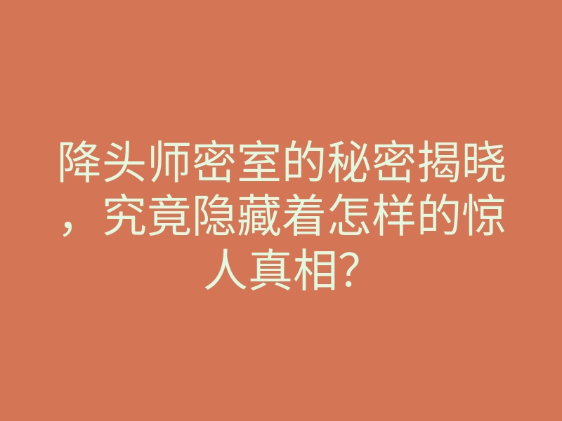 降头师密室的秘密揭晓,究竟隐藏着怎样的惊人真相?