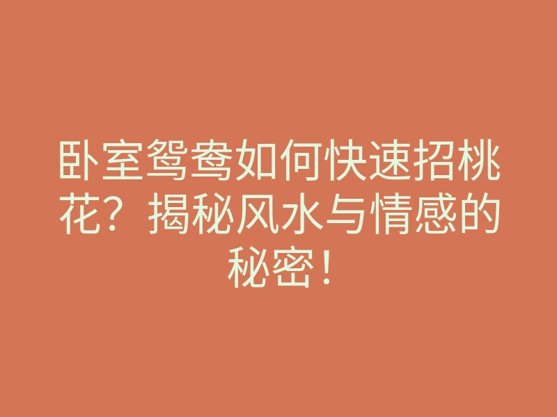 卧室鸳鸯如何快速招桃花?揭秘风水与情感的秘密!