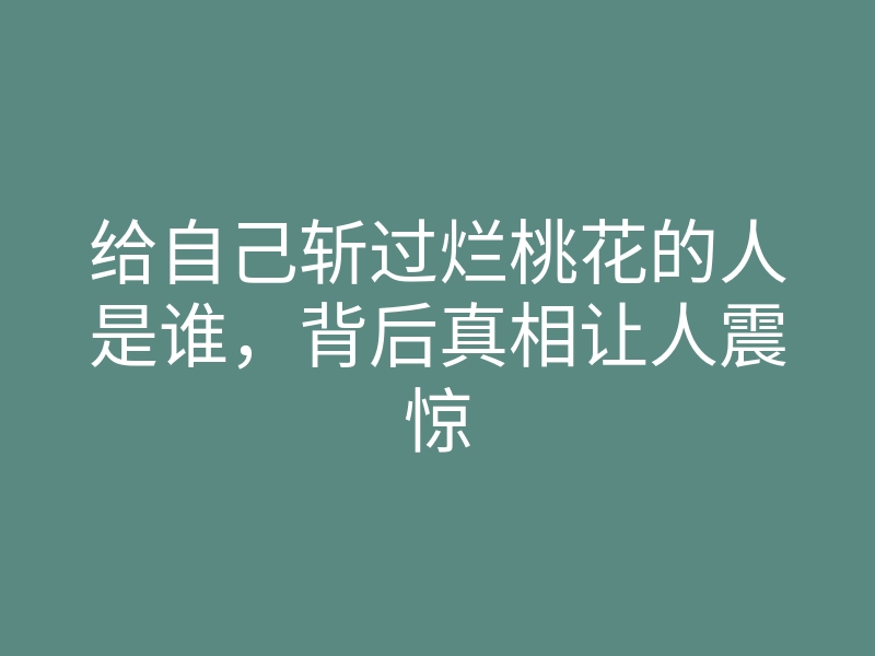 给自己斩过烂桃花的人是谁,背后真相让人震惊