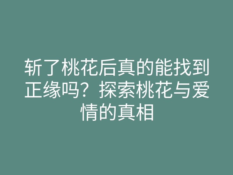 斩了桃花后真的能找到正缘吗?探索桃花与爱情的真相