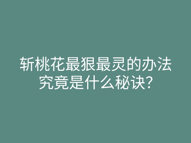 斩桃花最狠最灵的办法究竟是什么秘诀?