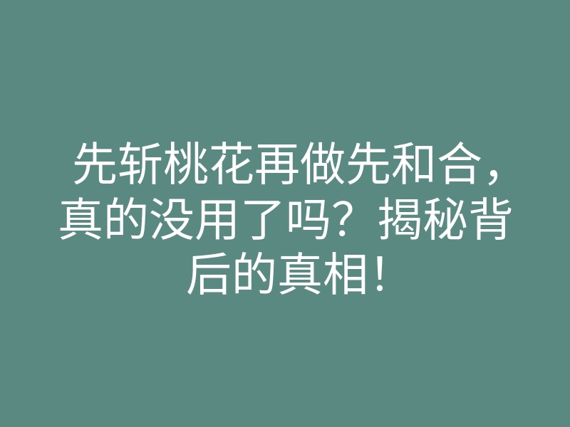 先斩桃花再做先和合，真的没用了吗？揭秘背后的真相！