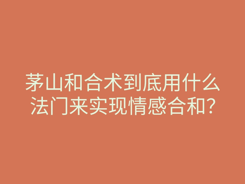 茅山和合术到底用什么法门来实现情感合和?