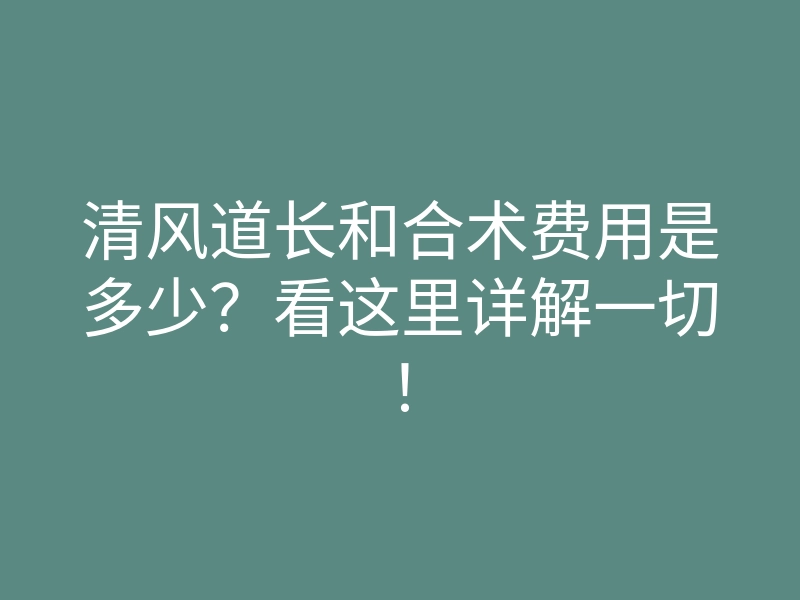 清风道长和合术费用是多少？看这里详解一切！