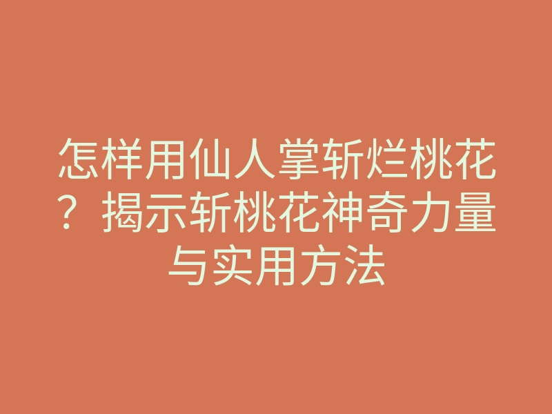 怎样用仙人掌斩烂桃花?揭示斩桃花神奇力量与实用方法