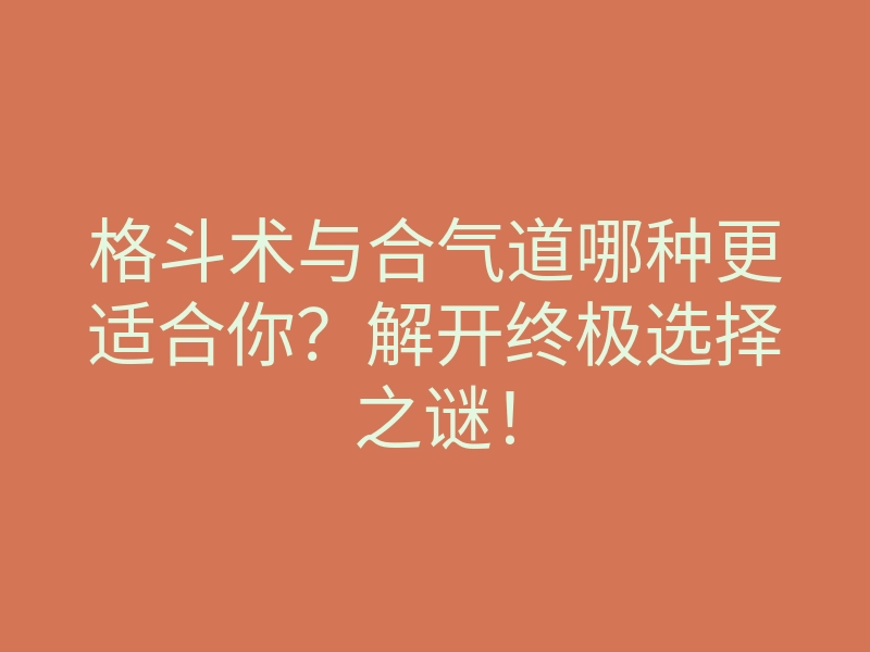 格斗术与合气道哪种更适合你?解开终极选择之谜!