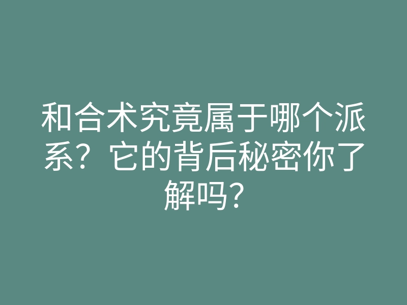 和合术究竟属于哪个派系?它的背后秘密你了解吗?