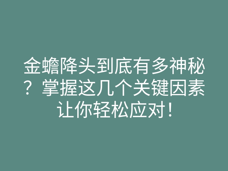 金蟾降头到底有多神秘?掌握这几个关键因素让你轻松应对!