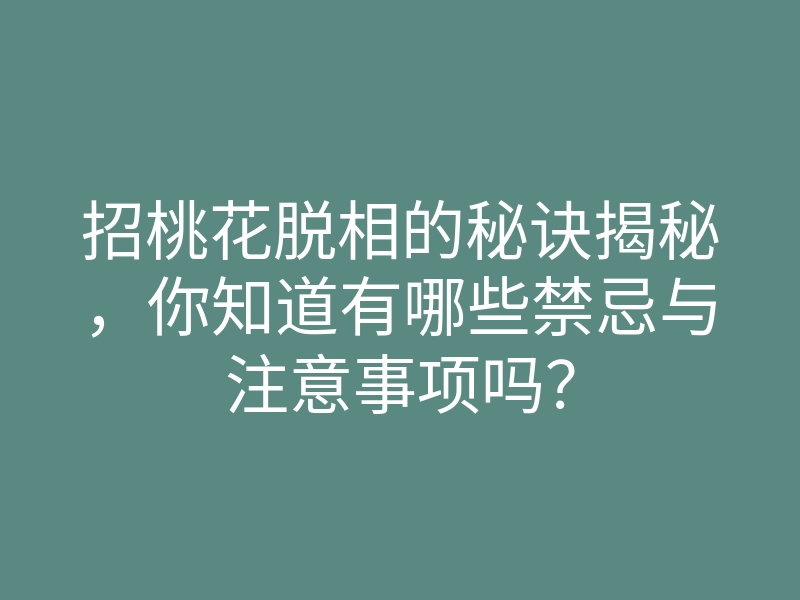 招桃花脱相的秘诀揭秘,你知道有哪些禁忌与注意事项吗?