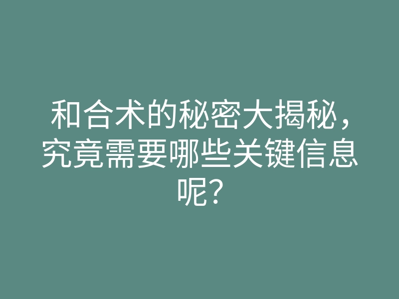 和合术的秘密大揭秘,究竟需要哪些关键信息呢?