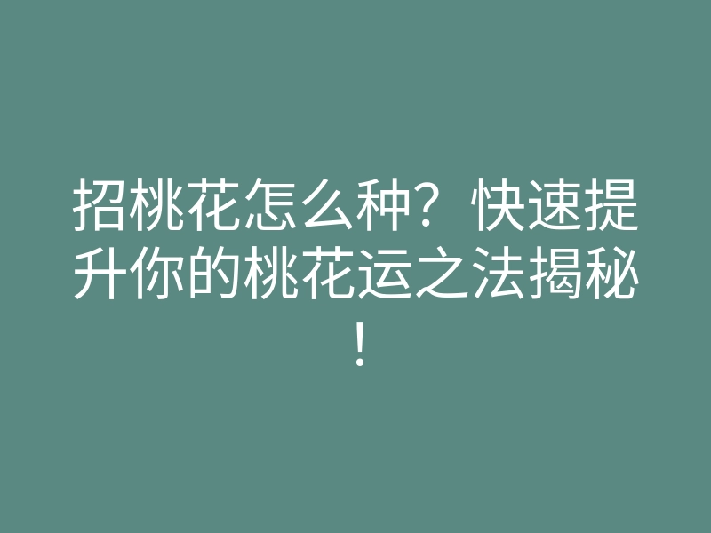 招桃花怎么种？快速提升你的桃花运之法揭秘！