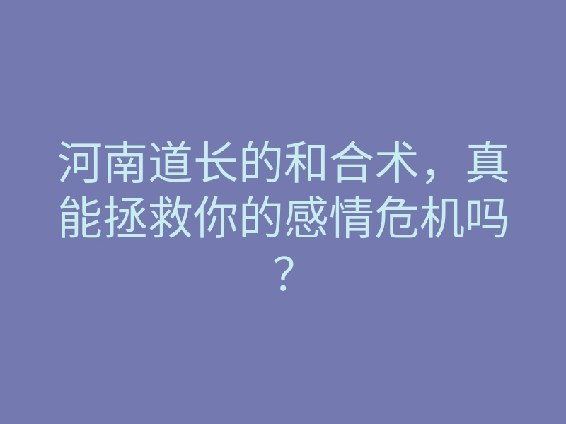 河南道长的和合术,真能拯救你的感情危机吗?