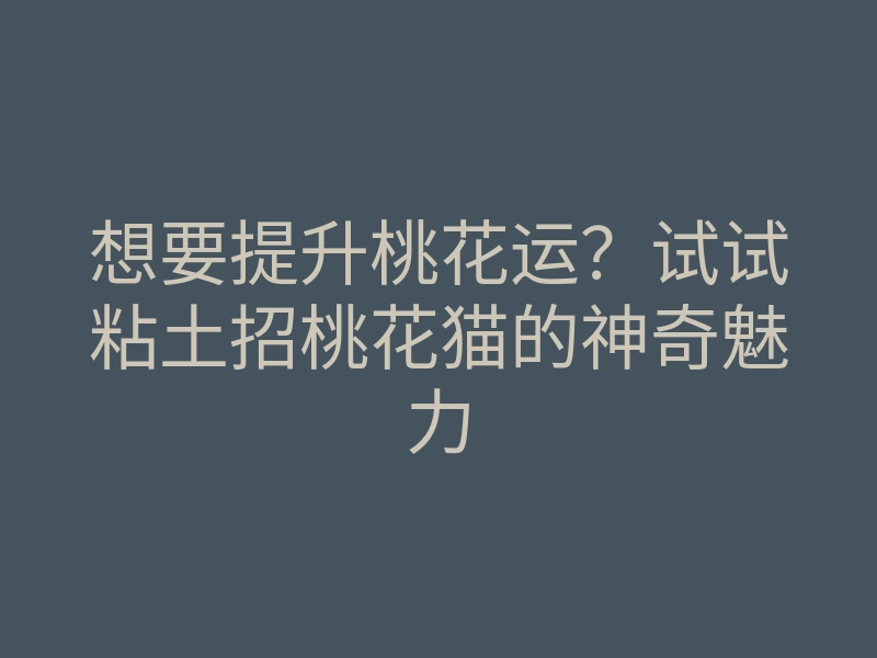 想要提升桃花运?试试粘土招桃花猫的神奇魅力