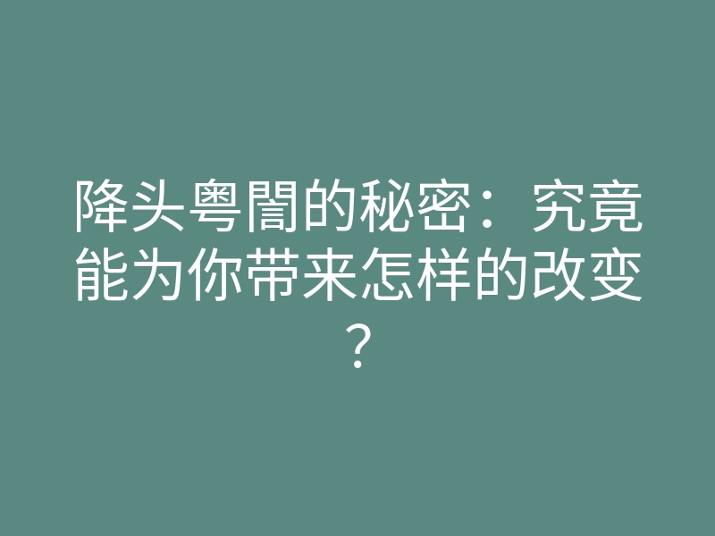 降头粤誾的秘密:究竟能为你带来怎样的改变?
