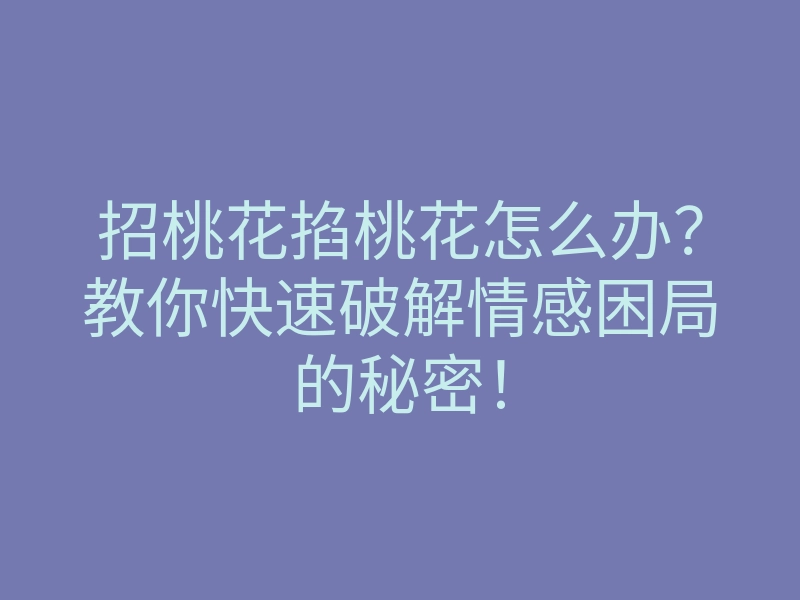 招桃花掐桃花怎么办?教你快速破解情感困局的秘密!