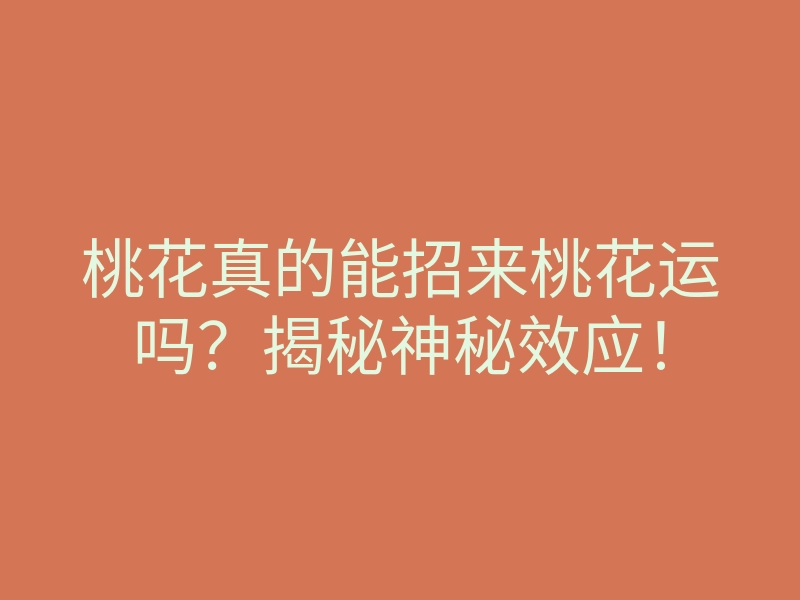 桃花真的能招来桃花运吗？揭秘神秘效应！