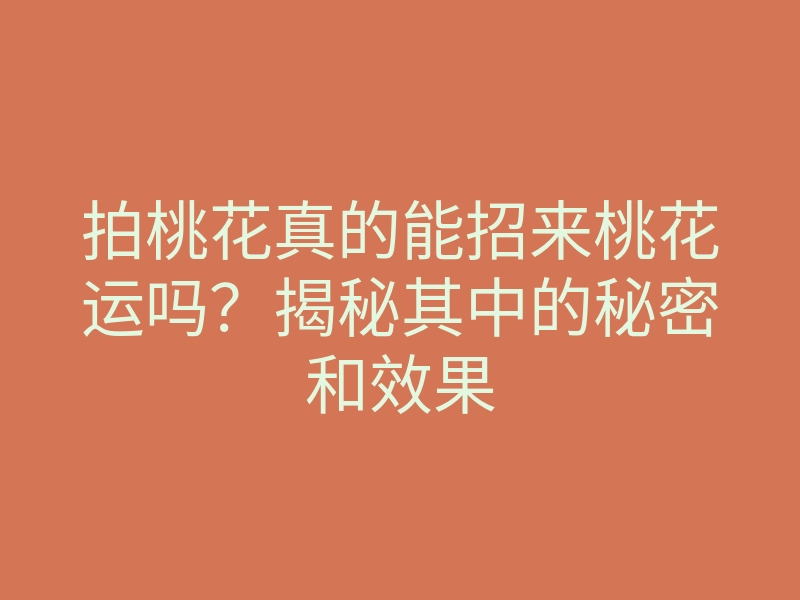 拍桃花真的能招来桃花运吗？揭秘其中的秘密和效果