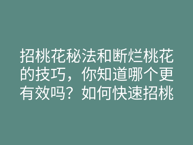 招桃花秘法和断烂桃花的技巧,你知道哪个更有效吗?如何快速招桃花,做好断烂桃花的准备?
