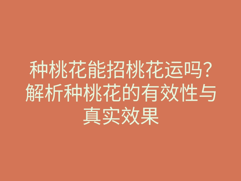 种桃花能招桃花运吗?解析种桃花的有效性与真实效果