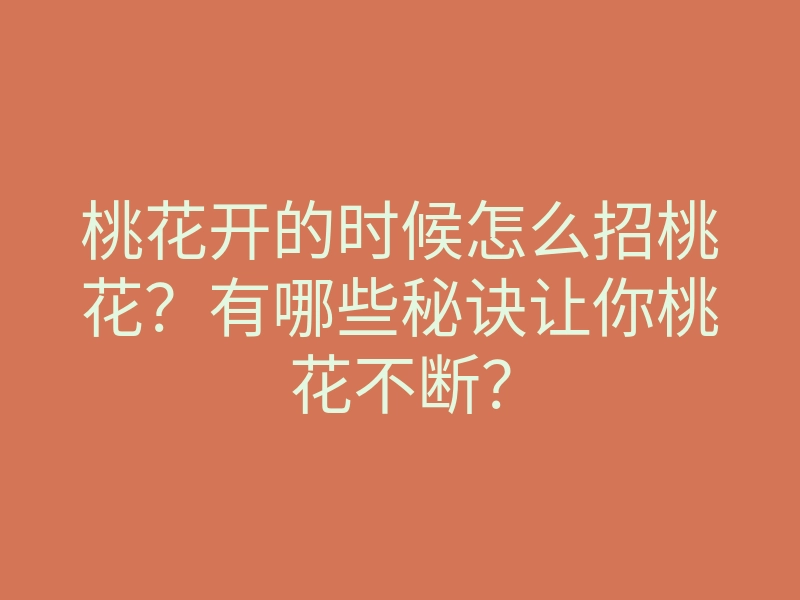 桃花开的时候怎么招桃花？有哪些秘诀让你桃花不断？