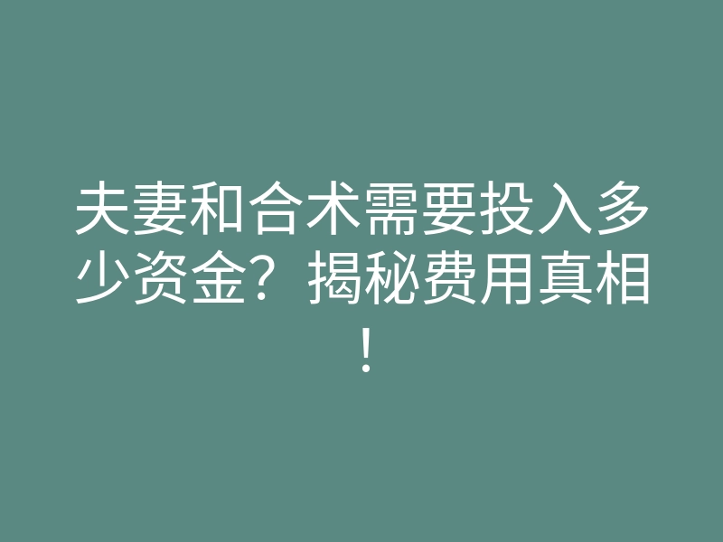 夫妻和合术需要投入多少资金?揭秘费用真相!