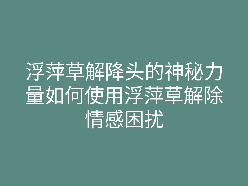 浮萍草解降头的神秘力量如何使用浮萍草解除情感困扰