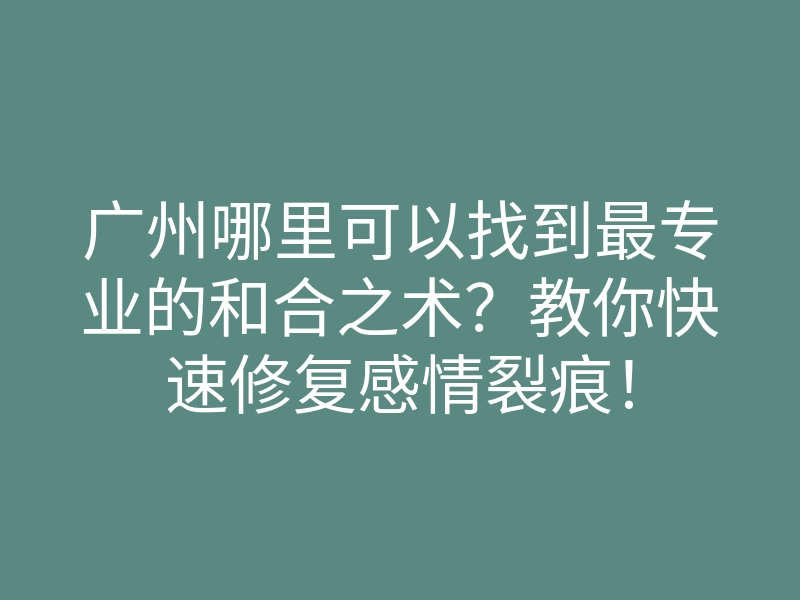 广州哪里可以找到最专业的和合之术?教你快速修复感情裂痕!