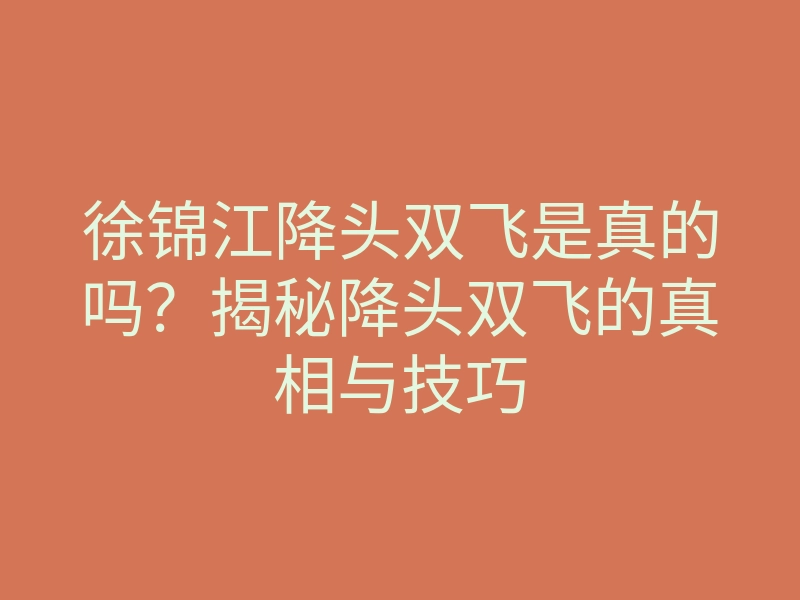 徐锦江降头双飞是真的吗?揭秘降头双飞的真相与技巧