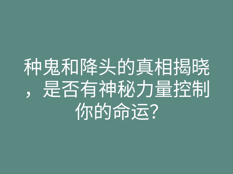 种鬼和降头的真相揭晓，是否有神秘力量控制你的命运？