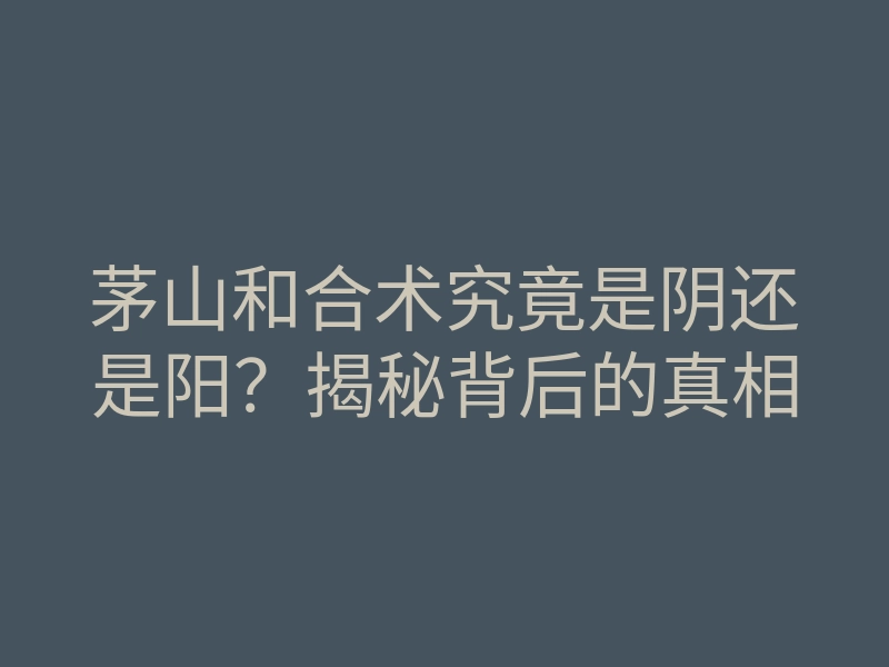 茅山和合术究竟是阴还是阳?揭秘背后的真相