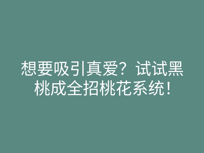 想要吸引真爱?试试黑桃成全招桃花系统!
