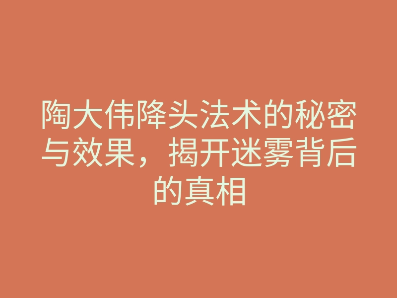陶大伟降头法术的秘密与效果,揭开迷雾背后的真相