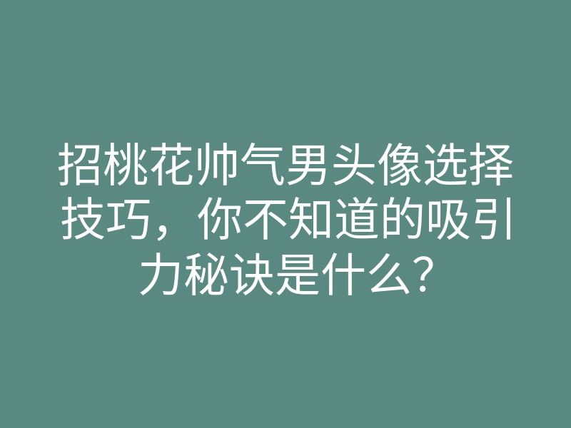 招桃花帅气男头像选择技巧,你不知道的吸引力秘诀是什么?