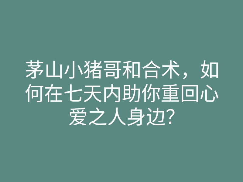 茅山小猪哥和合术,如何在七天内助你重回心爱之人身边?