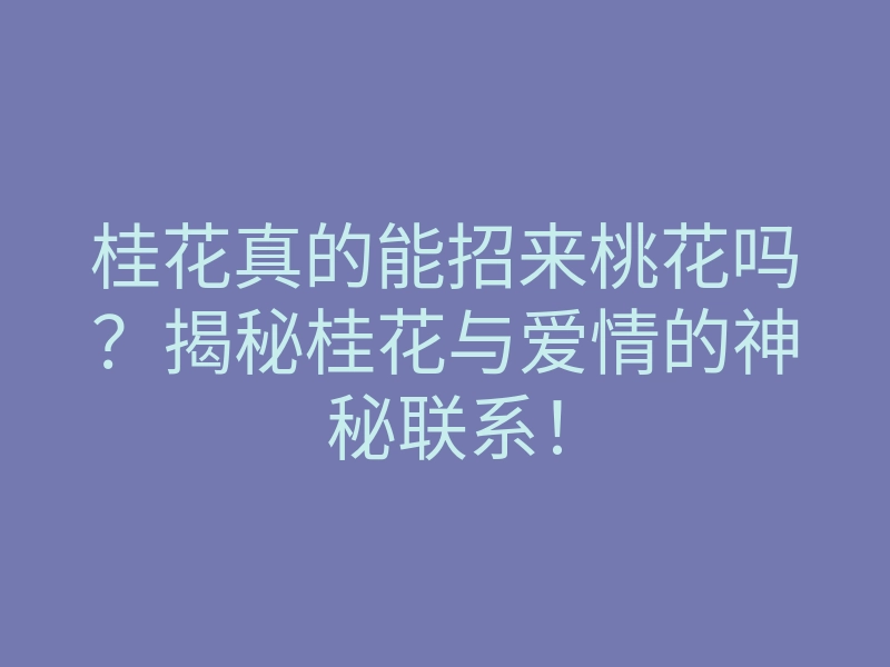 桂花真的能招来桃花吗?揭秘桂花与爱情的神秘联系!
