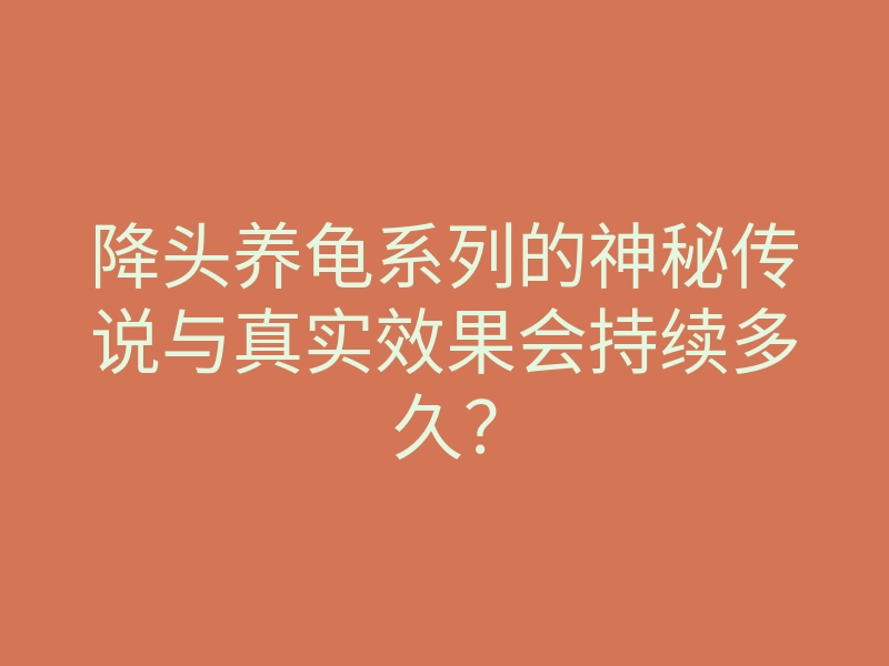 降头养龟系列的神秘传说与真实效果会持续多久？